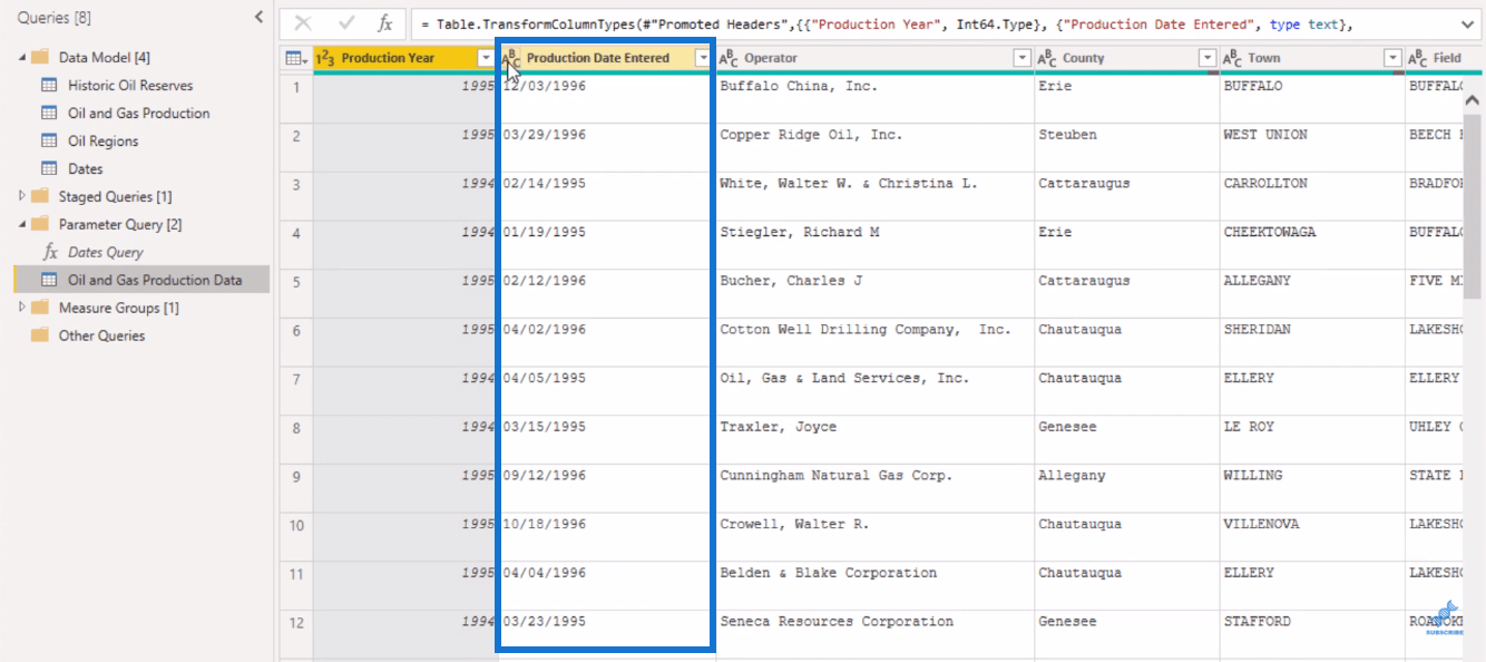 Endre datoformater ved hjelp av Power Query Editor