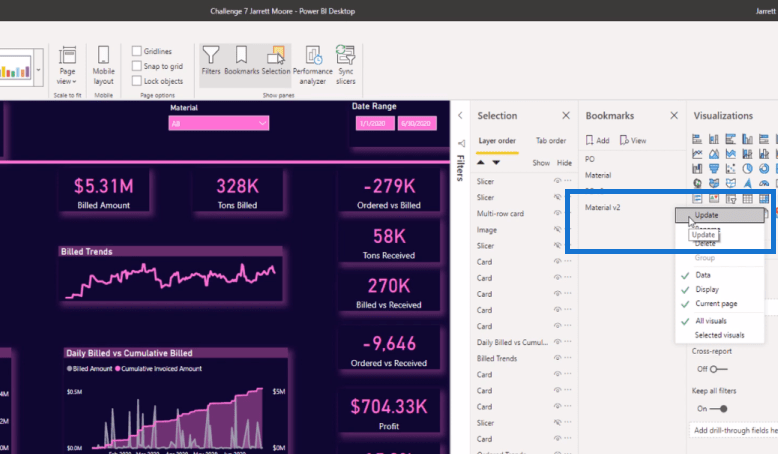 Bokmerker i LuckyTemplates – gruppering etter rapportside