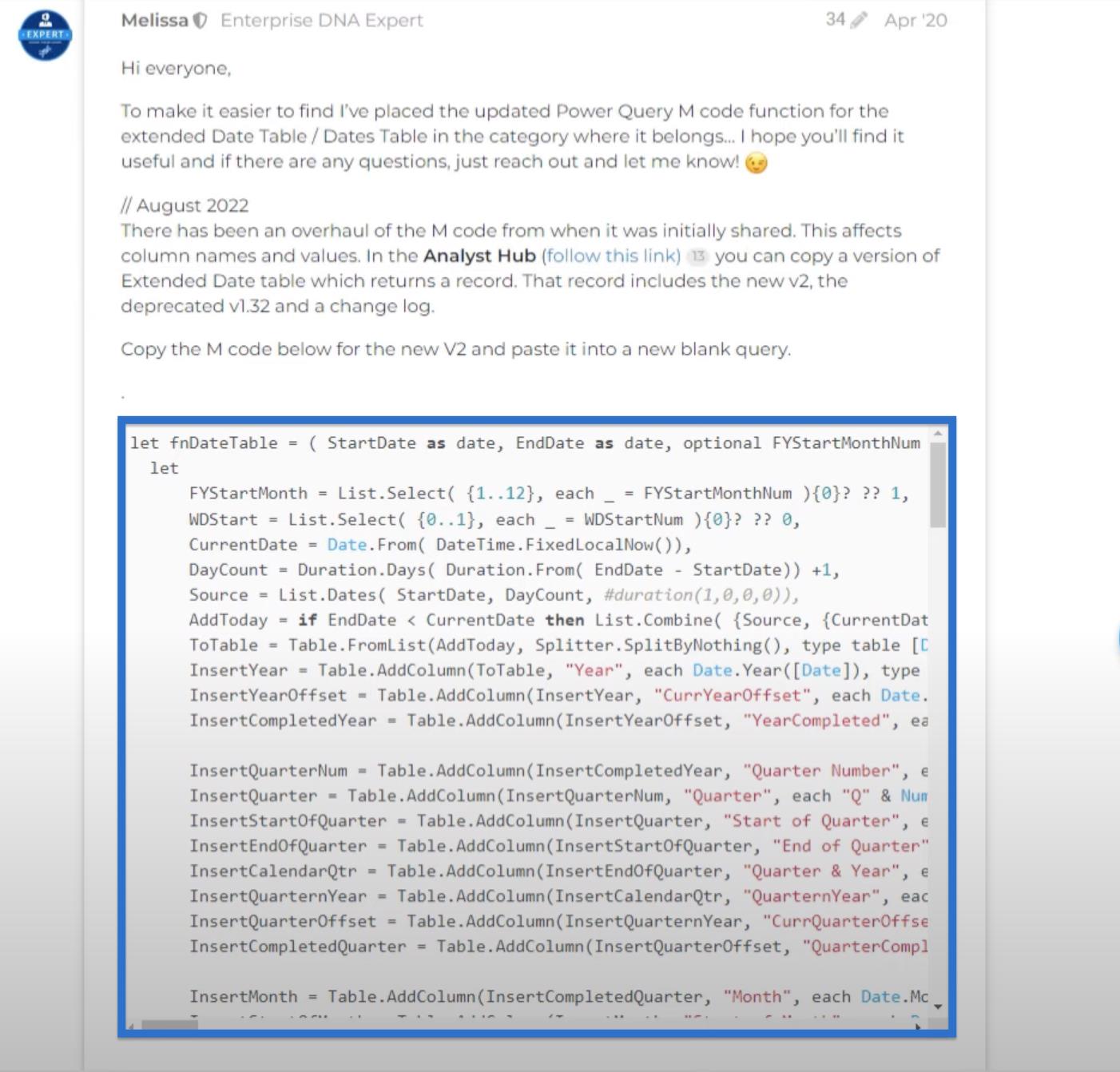 Introduktion af Power Query Extended Date Tabel V2