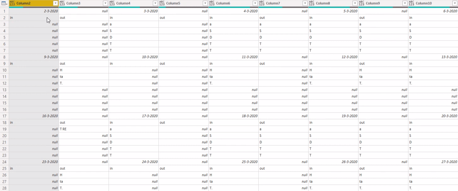 Naptár-elrendezések táblázatos formátumba Power Query segítségével