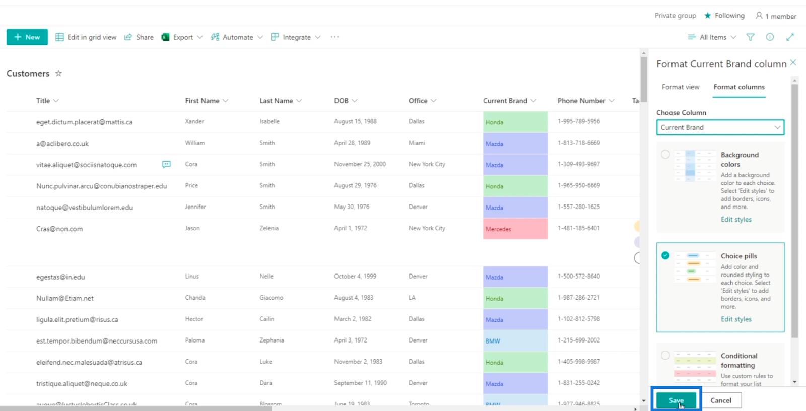 SharePoint List Formatering Walkthrough