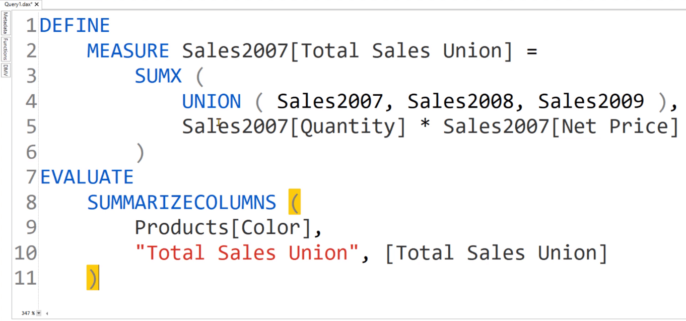 UNION DAX-funksjon vs Power Query