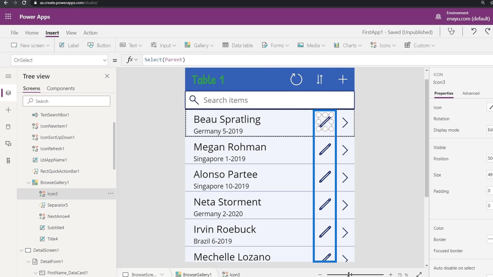 Přehled kontextu navigace PowerApps