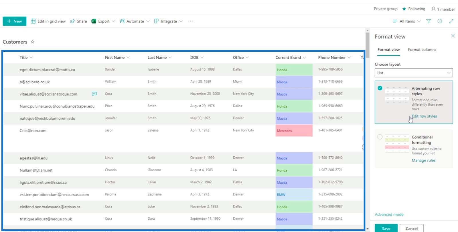 SharePoint List Formatering Walkthrough