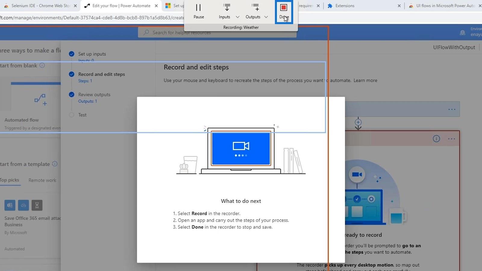 UI Flow-utganger i Power Automate