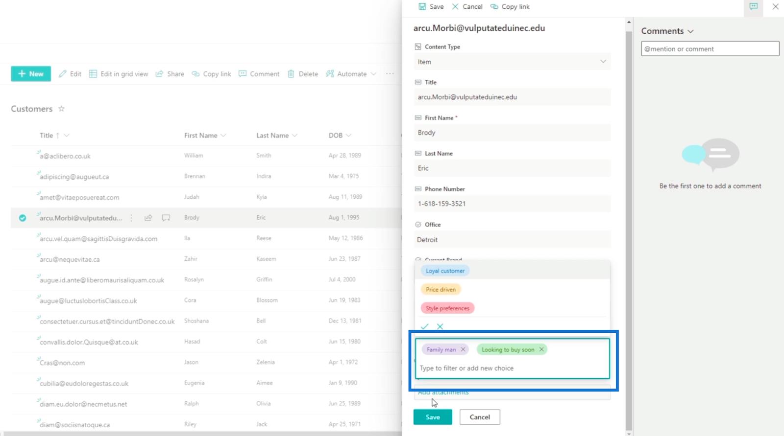 Tilføjelse af SharePoint-valgfelt på en liste