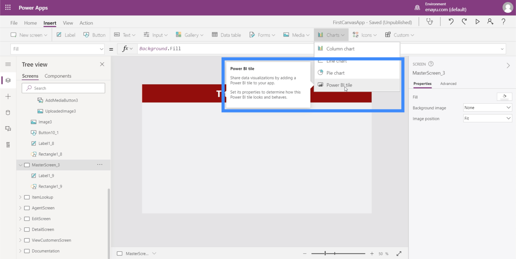 Grafy, grafy a dynamické obrázky PowerApps