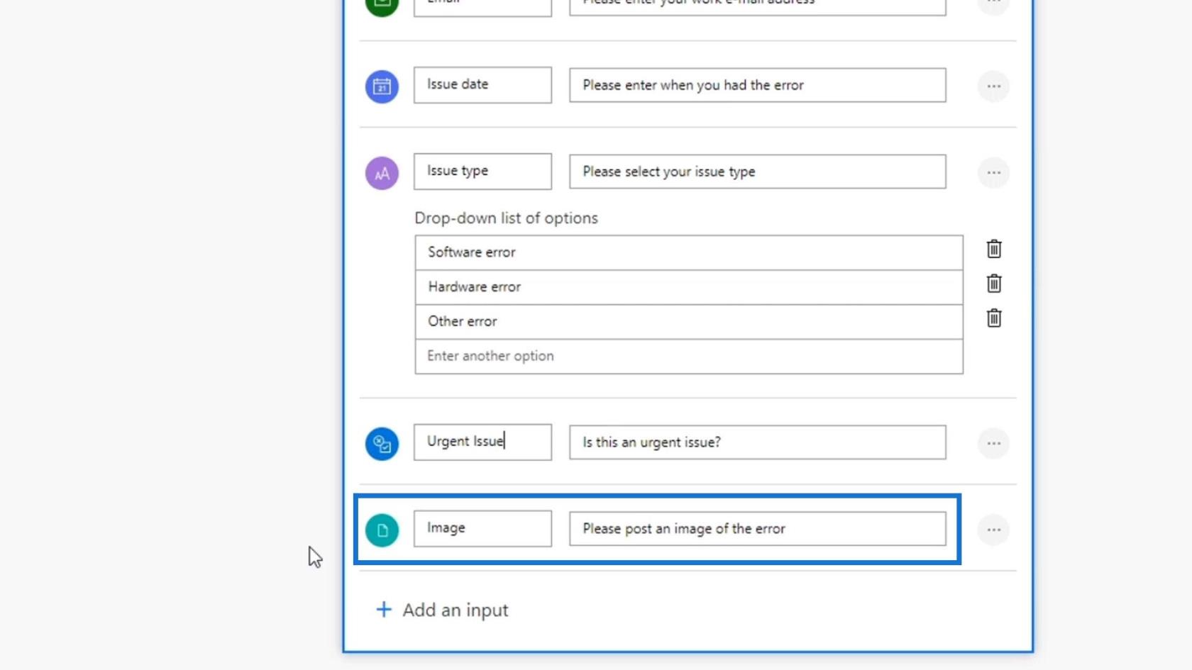 Workflow-input i Microsoft Power Automate