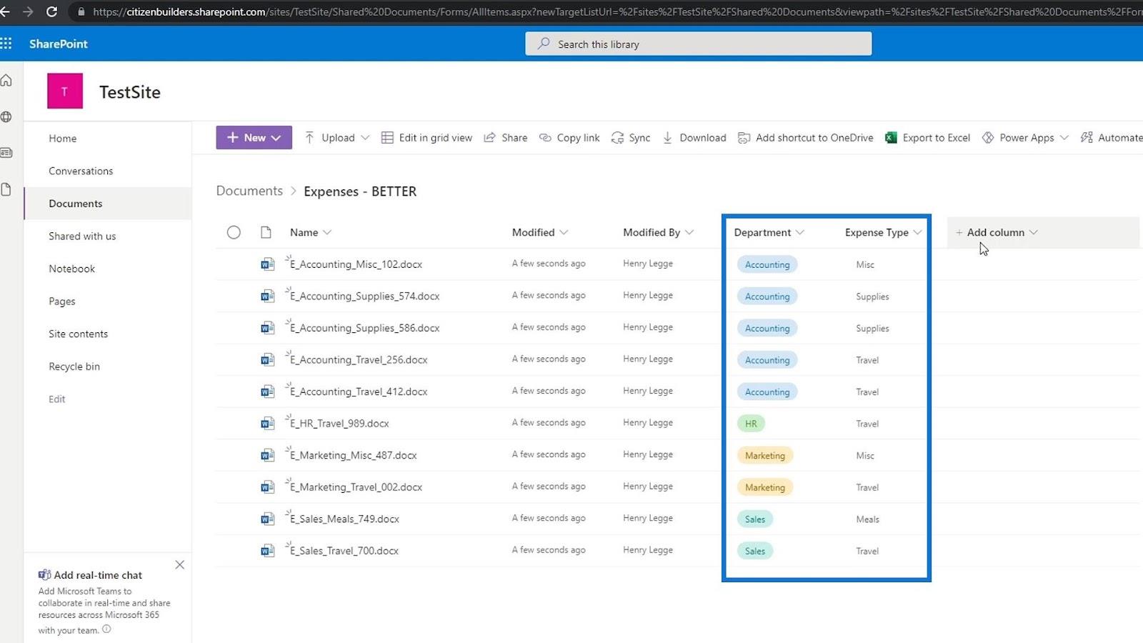 Додавання метаданих у SharePoint за допомогою стовпців