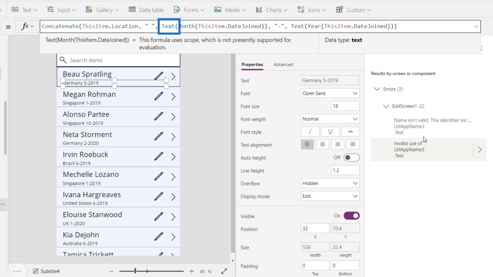 Microsoft Power Apps -opastus |  Virheen tarkistus