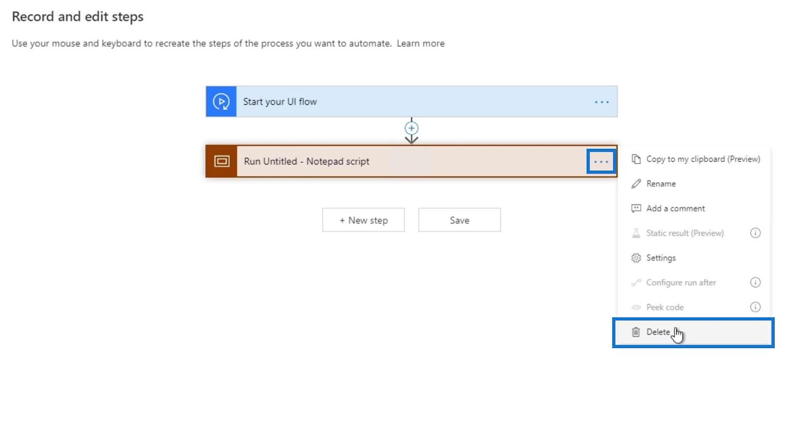 UI Flow bemenetek a Microsoft Power Automate-ban