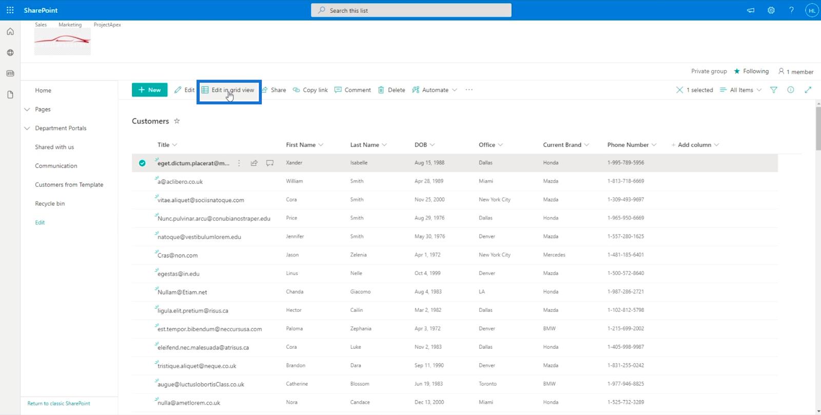 SharePoint-listeelement: Redigering af enkelte og flere elementer