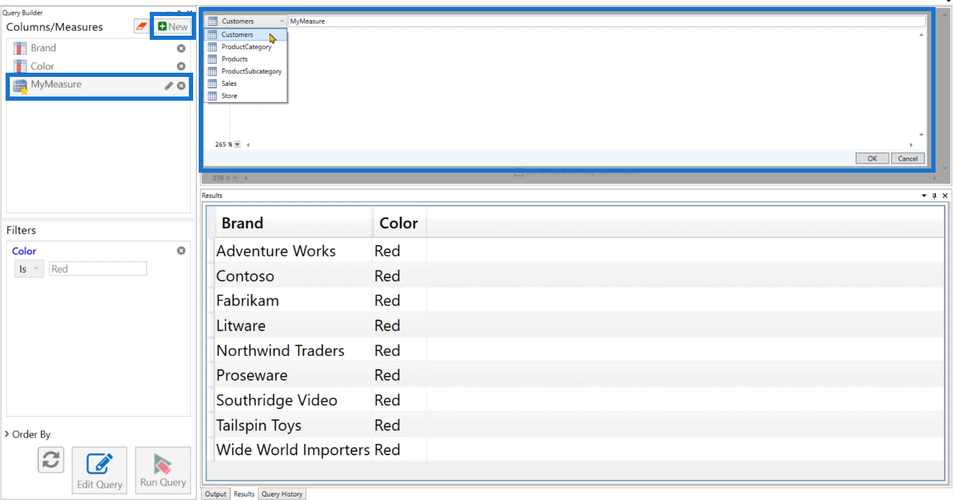 Använda Query Builder-funktionen i DAX Studio