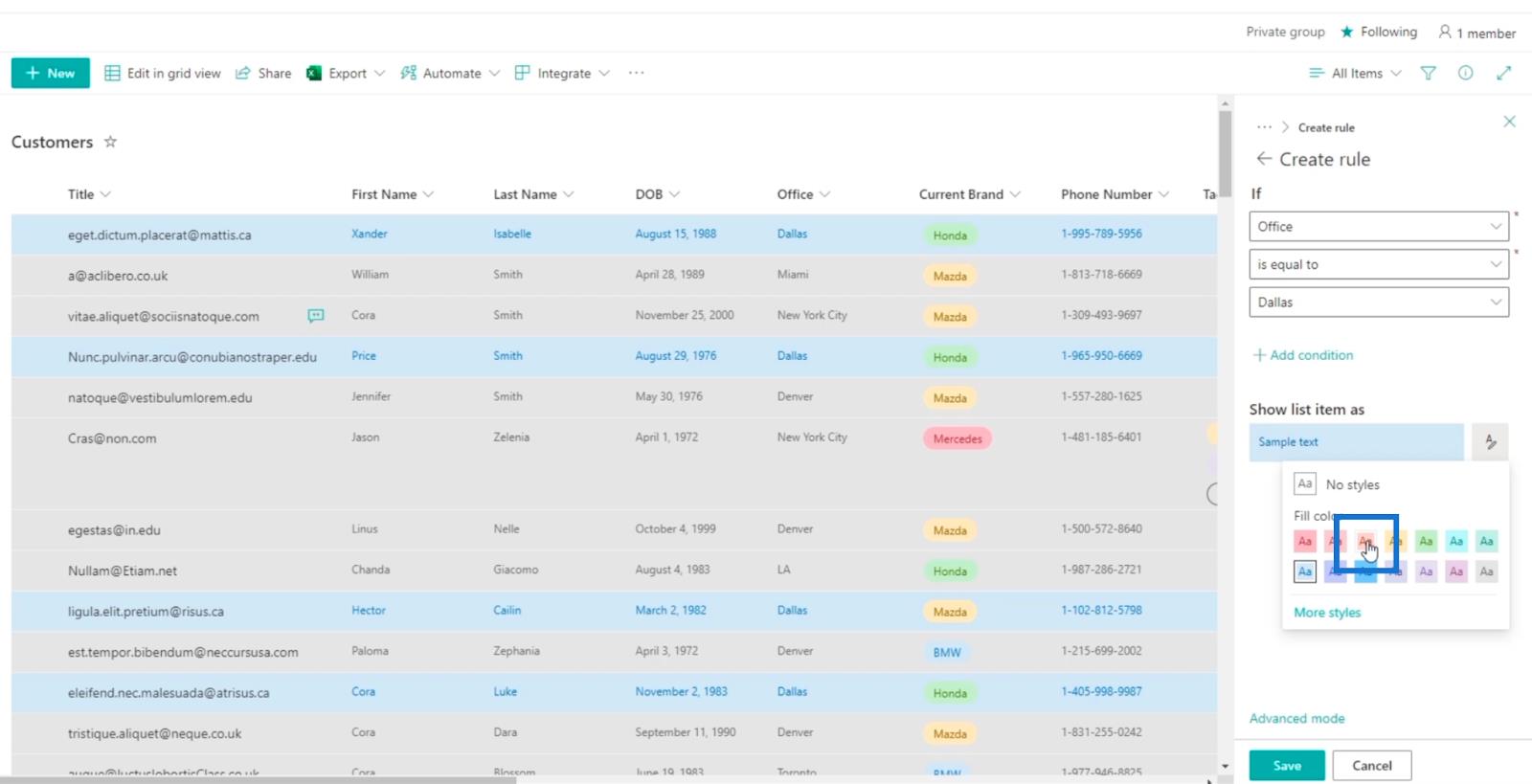 SharePoint List Formatering Walkthrough