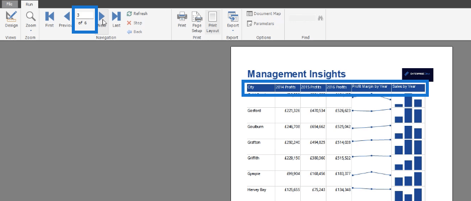 SSRS Report Builder: Formater overskrifter i en paginert rapport