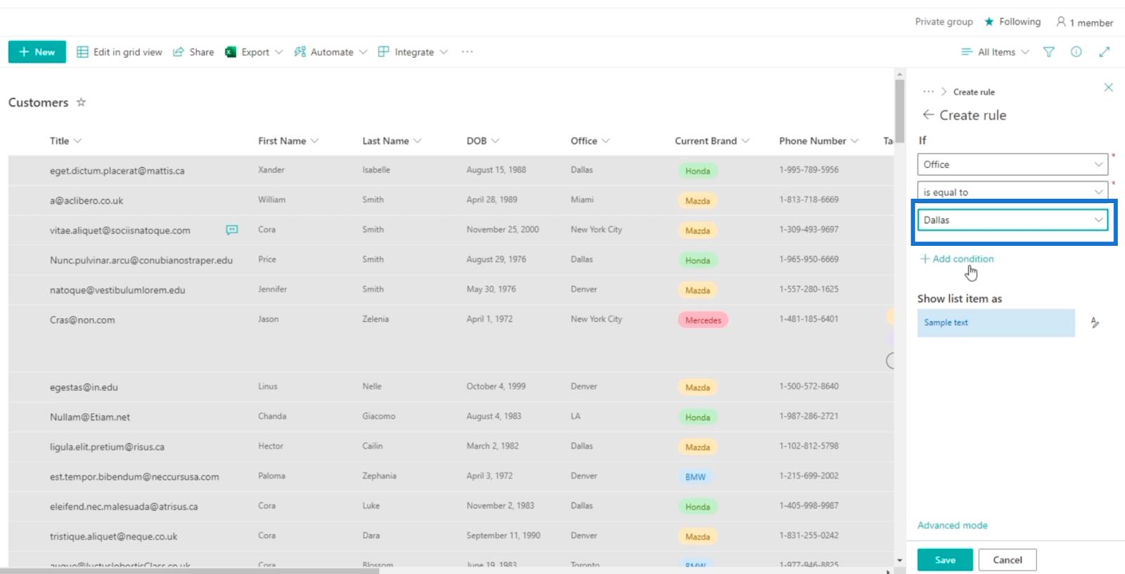 SharePoint List Formatering Walkthrough