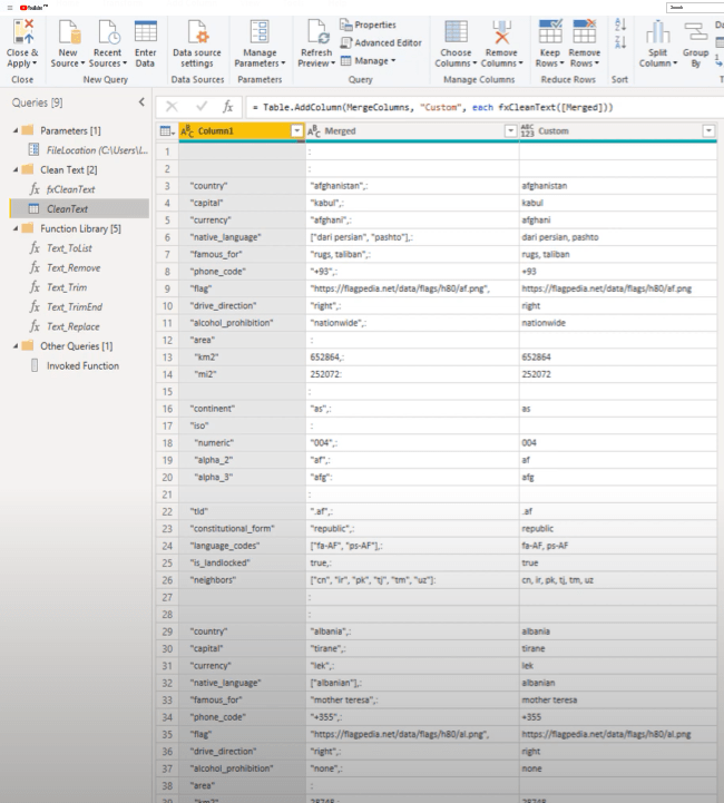 Skapa en anpassad textrengöringsfunktion i Power Query