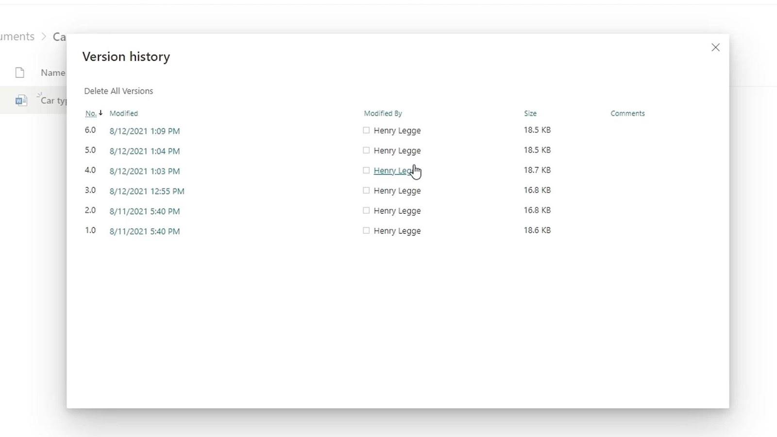 Versiointi SharePoint Document Libraryssa