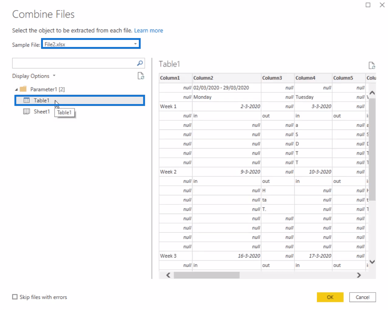 Kalenderlayouts til tabelformat ved hjælp af Power Query