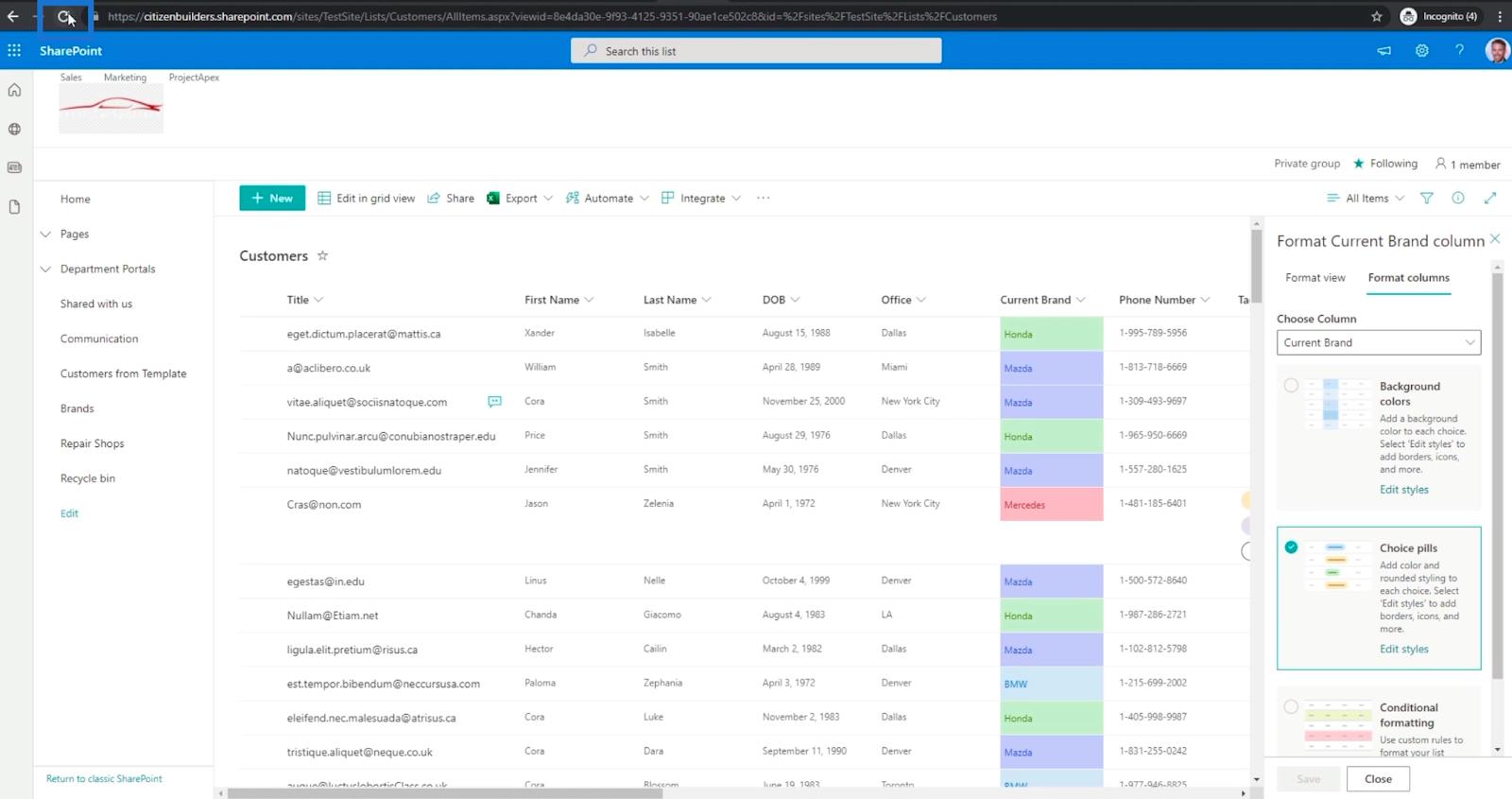 SharePoint List Formatering Walkthrough