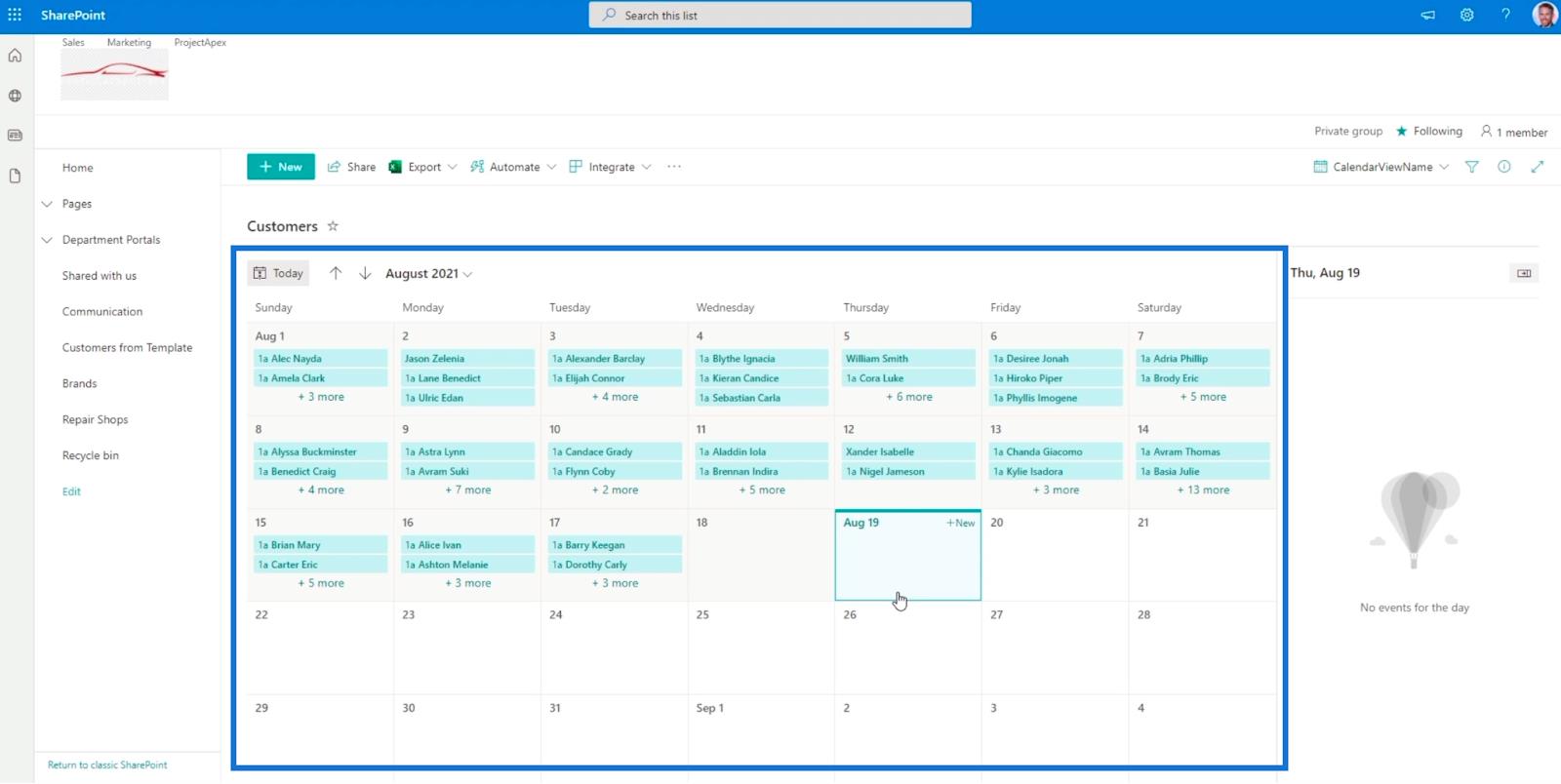 SharePoint-listans kalendervy