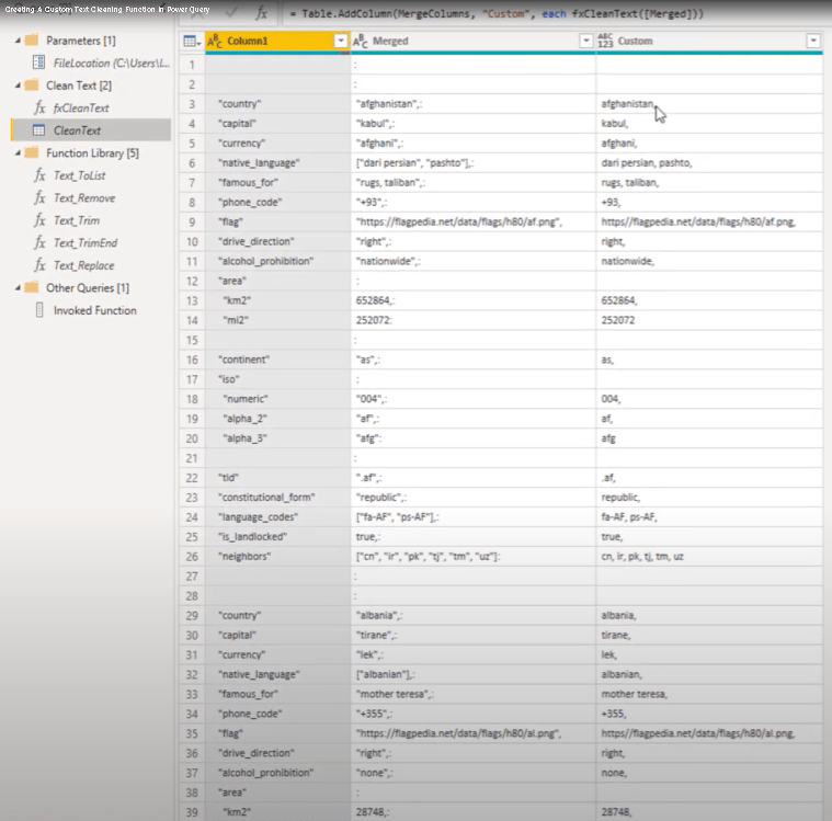 Skapa en anpassad textrengöringsfunktion i Power Query