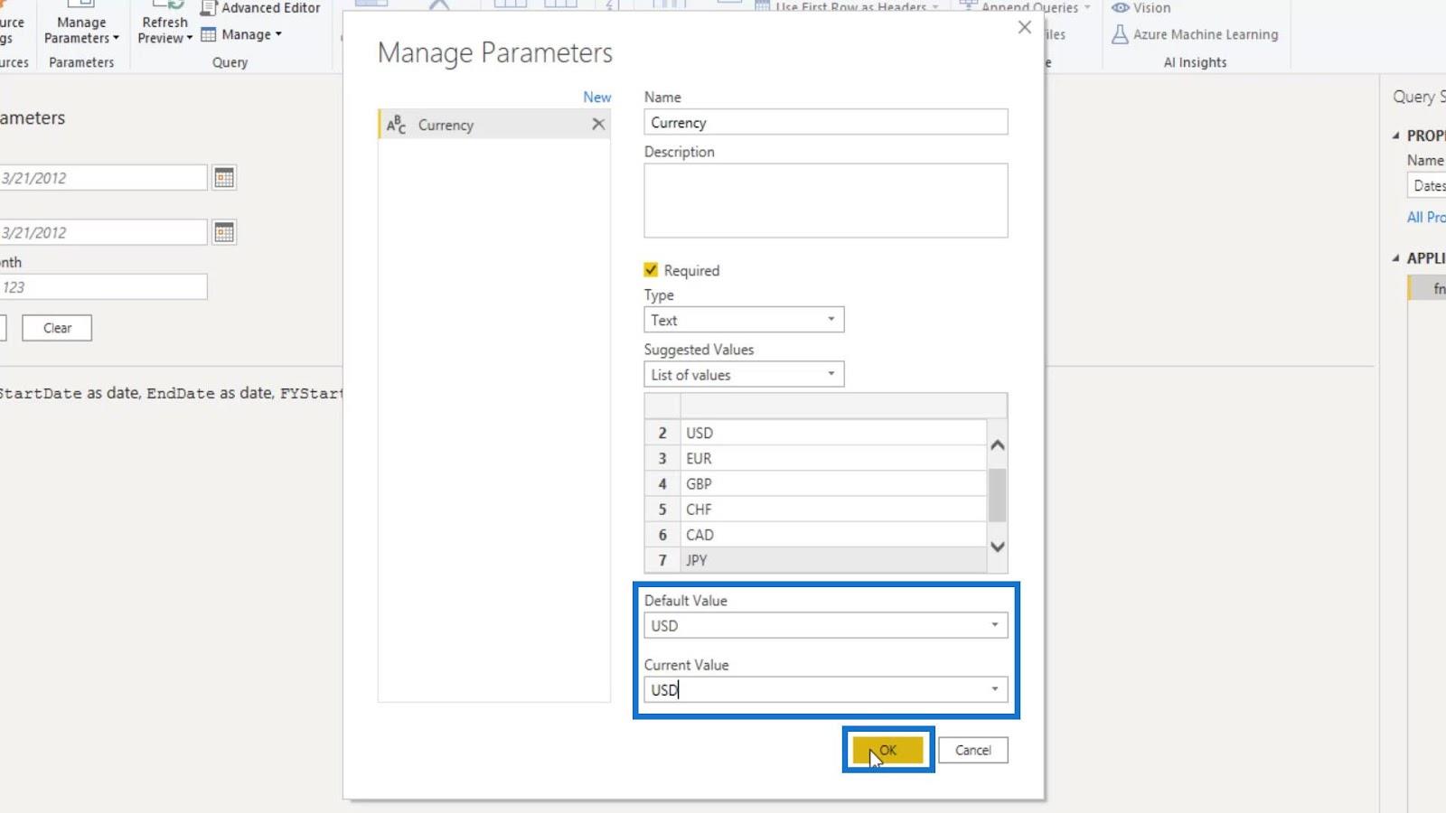 LuckyTemplates parametrar via frågeredigerare