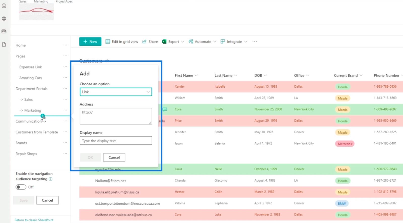 Додавання навігації списком SharePoint