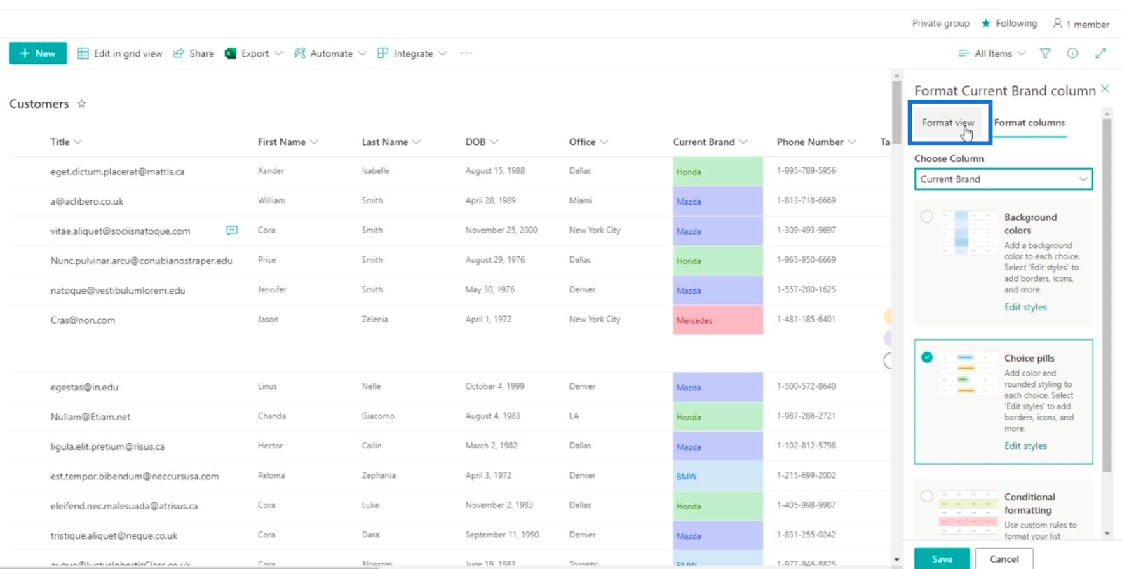 SharePoint List Formatering Walkthrough