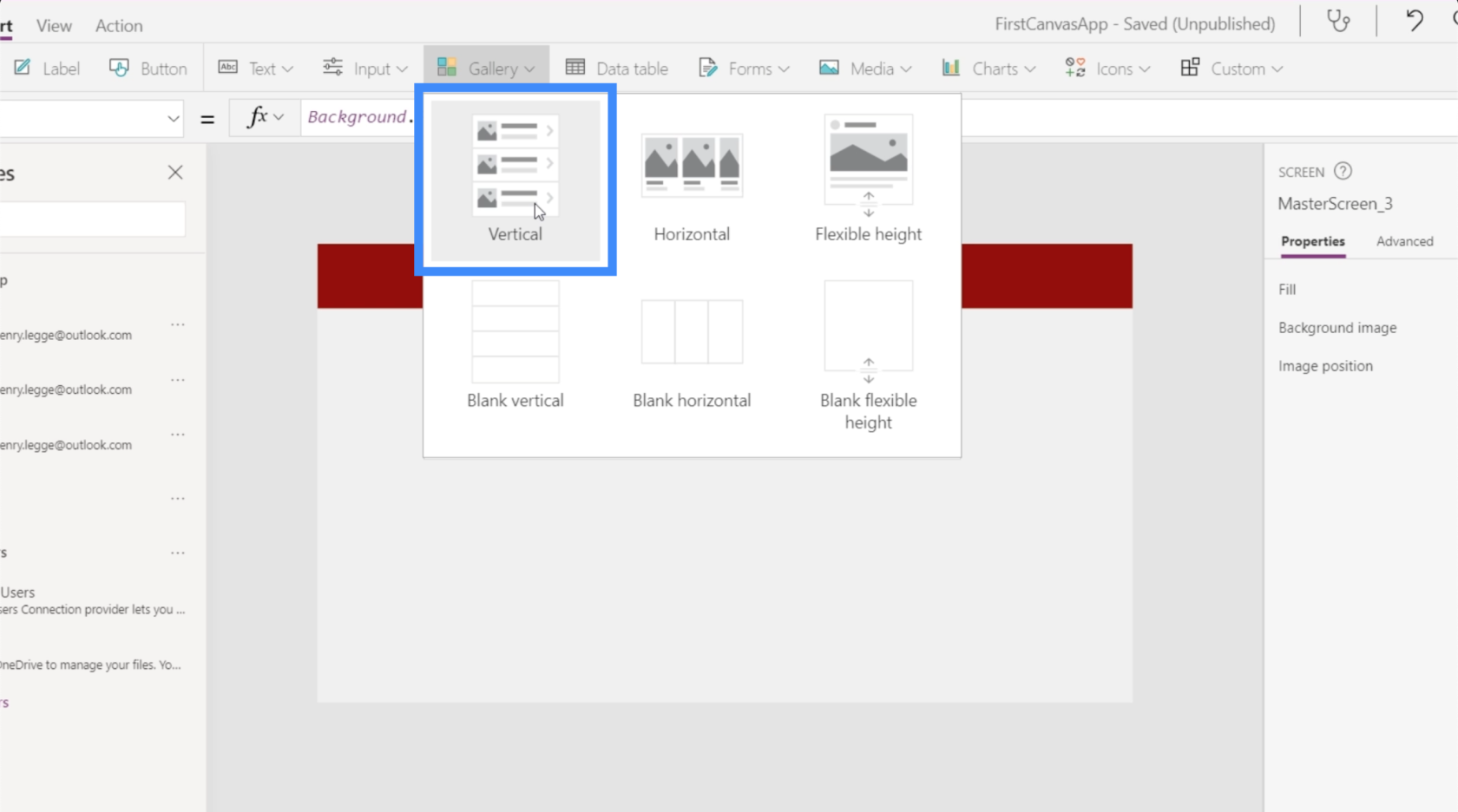 PowerApps diagramok, grafikonok és dinamikus képek