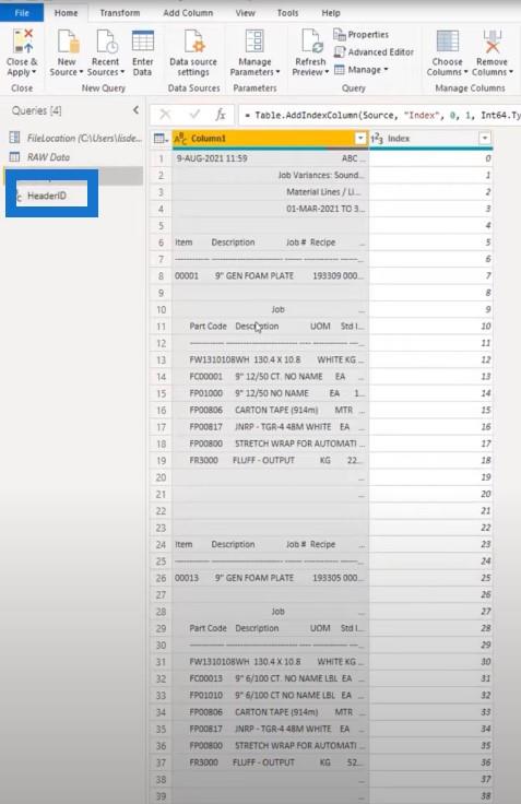 Microsoft Power Query Selvstudium om, hvordan du løser problemer med blandede faste kolonnebredder