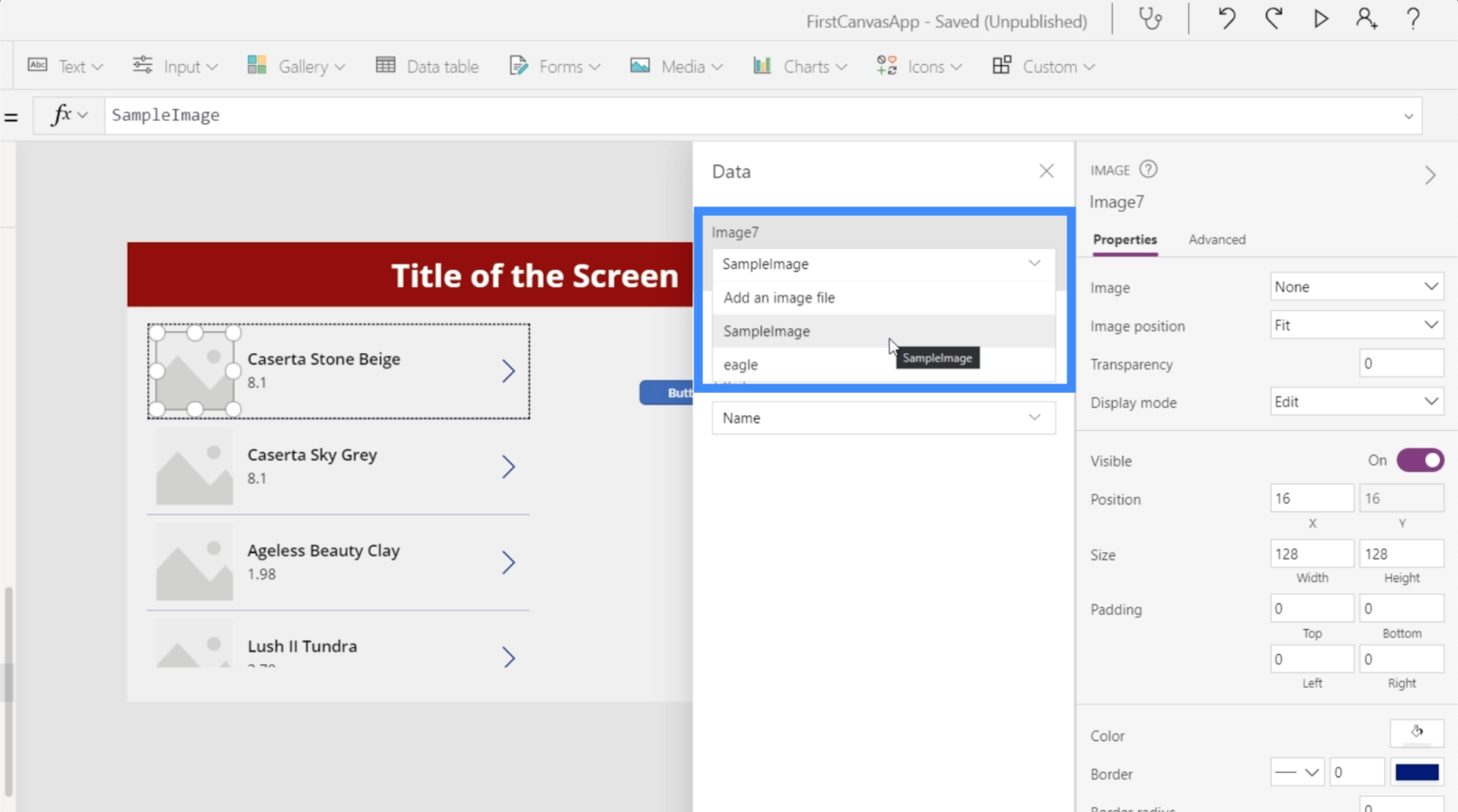 PowerApps-diagram, grafer och dynamiska bilder