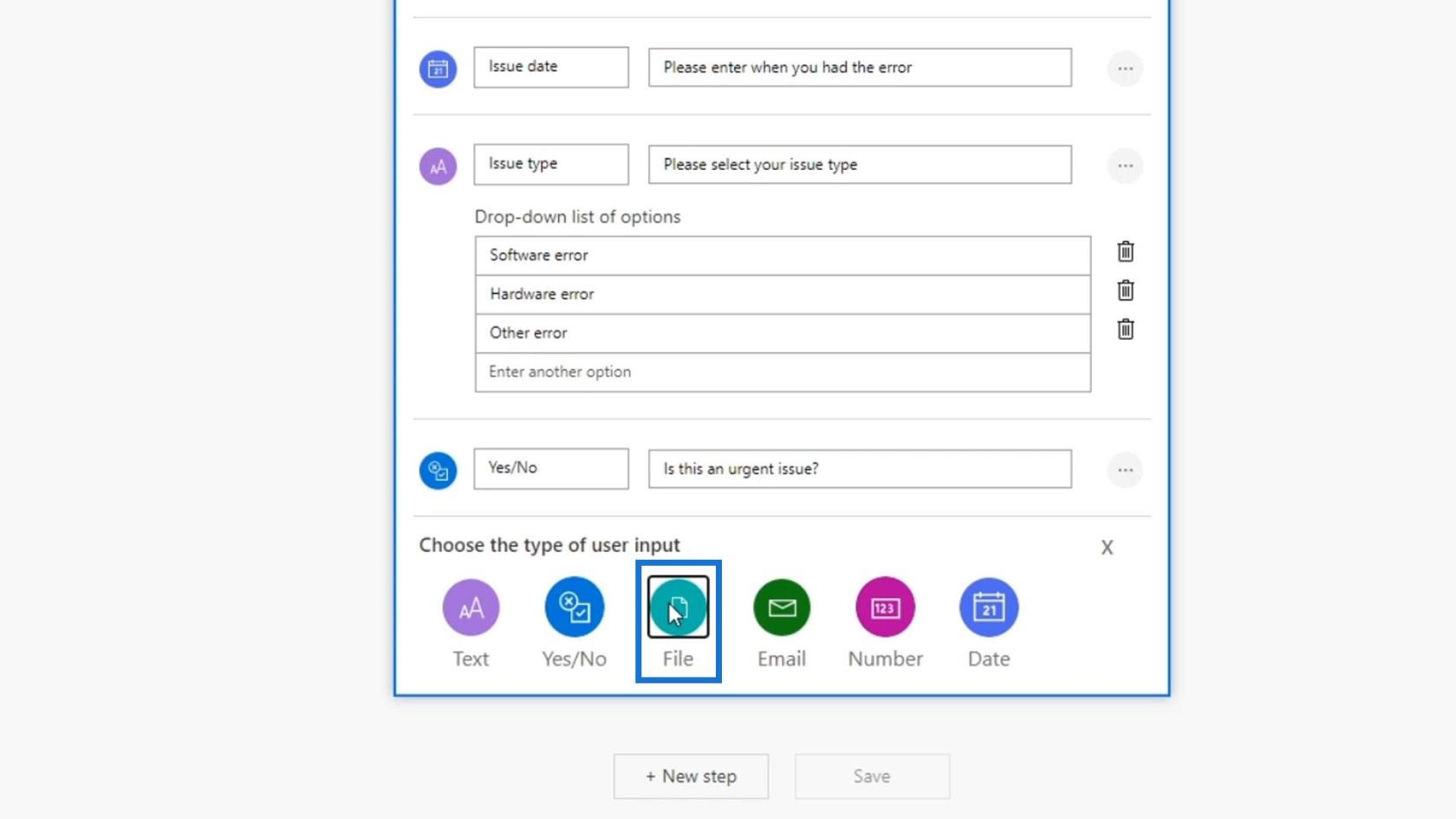 Munkafolyamat-bemenetek a Microsoft Power Automate-ban