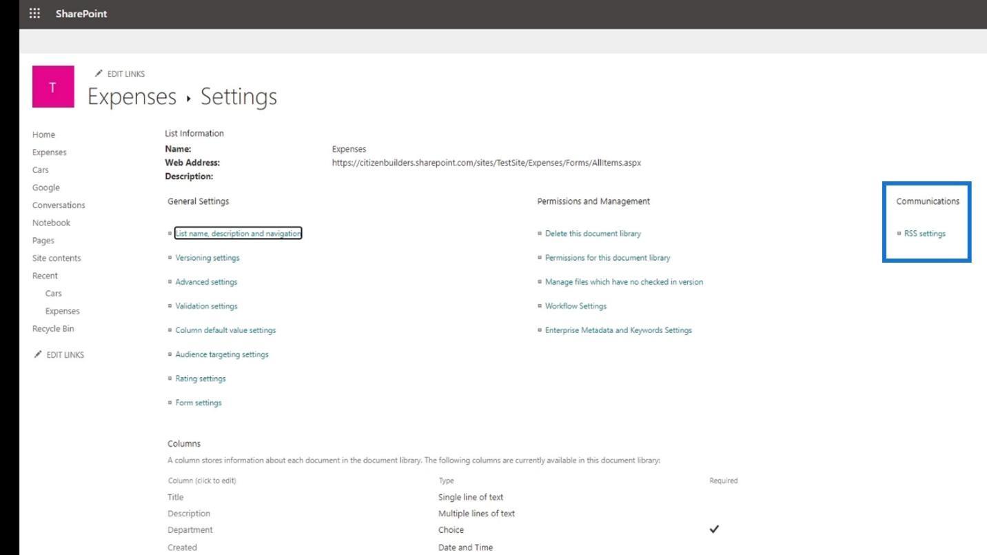 Innstillinger for SharePoint-nettstedbibliotek |  Et overblikk