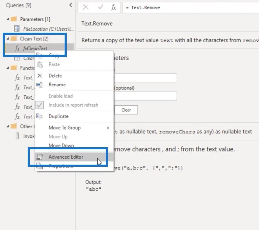 Oprettelse af en brugerdefineret tekstrensningsfunktion i Power Query