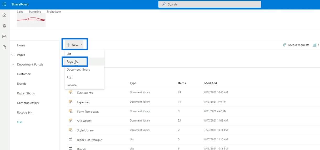 Legger til SharePoint List Navigation