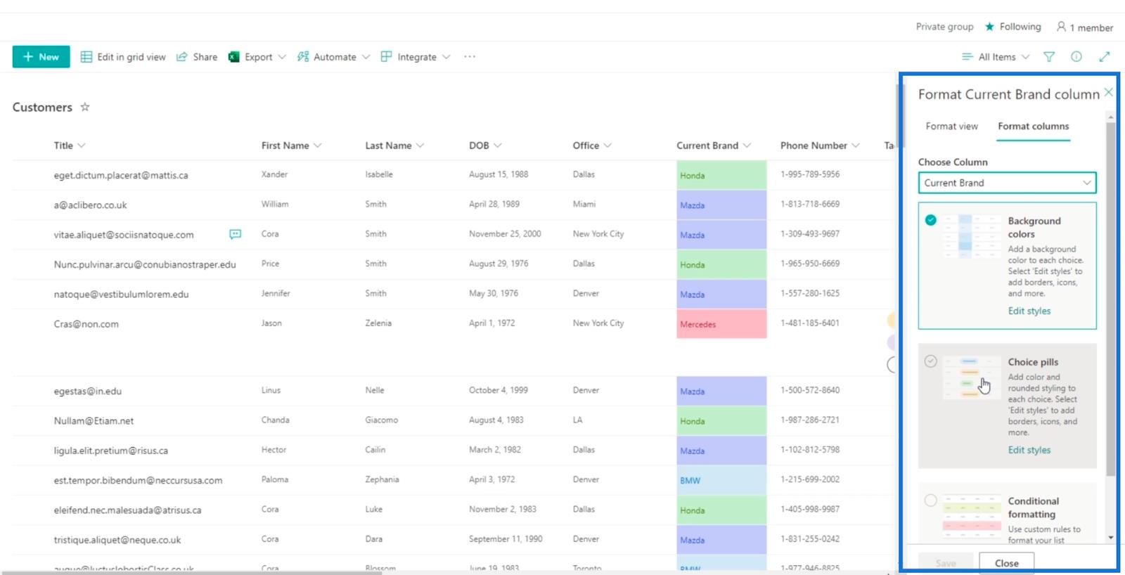 SharePoint List Formatering Walkthrough