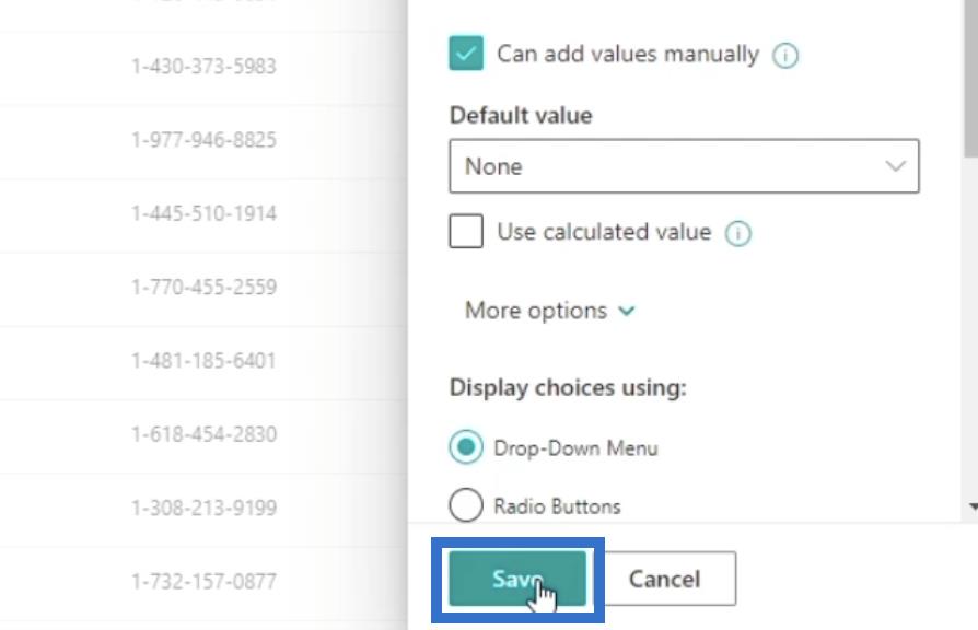 Přidání pole SharePoint Choice v seznamu