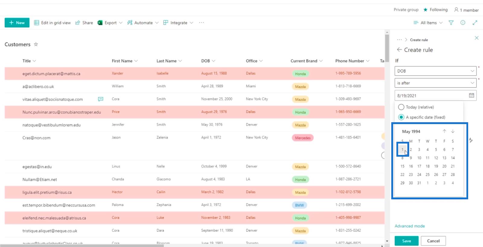 SharePoint List Formatering Walkthrough