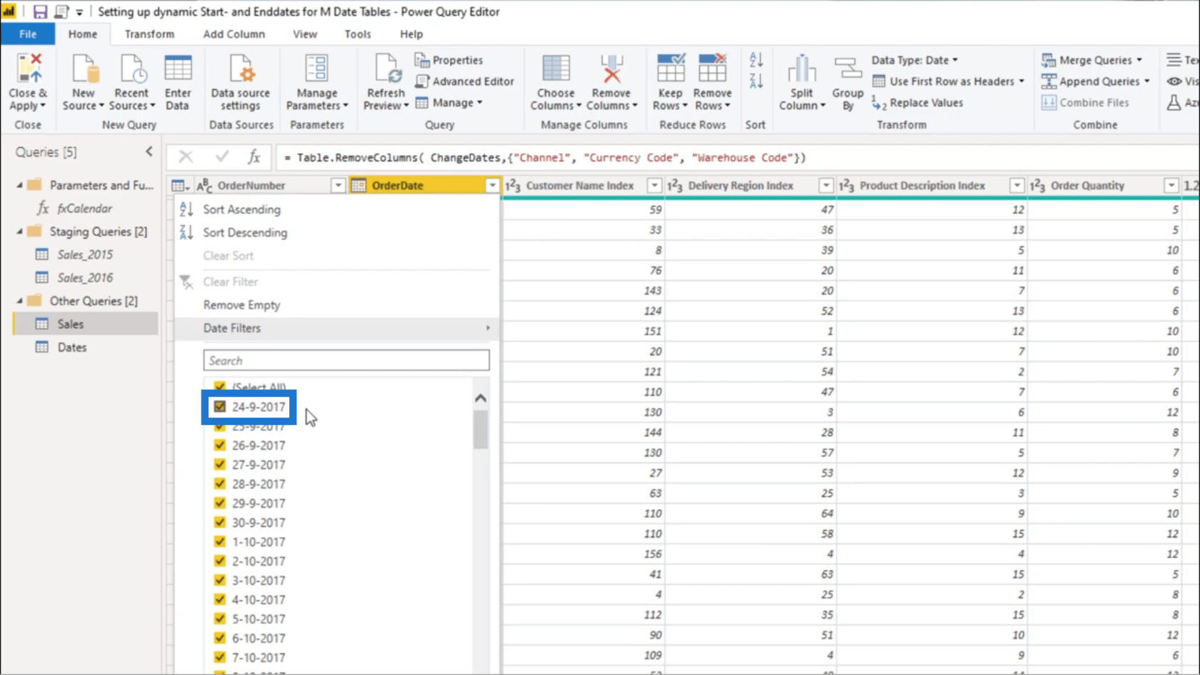 Sette opp en dynamisk startdato og sluttdato for datotabeller for Power Query