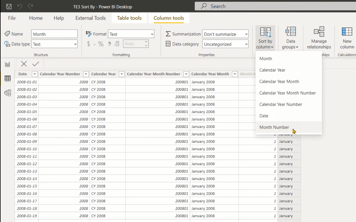 LuckyTemplates és SSAS – Oszlopok rendezése TE3 és C# használatával