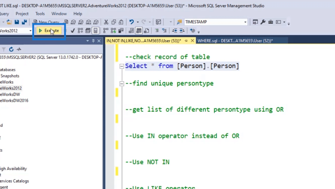 Suodata SQL:ssä käyttämällä IN, NOT IN, LIKE ja NOT LIKE