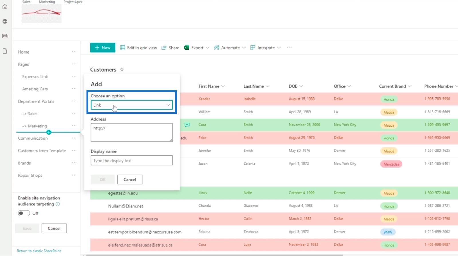 Додавання навігації списком SharePoint