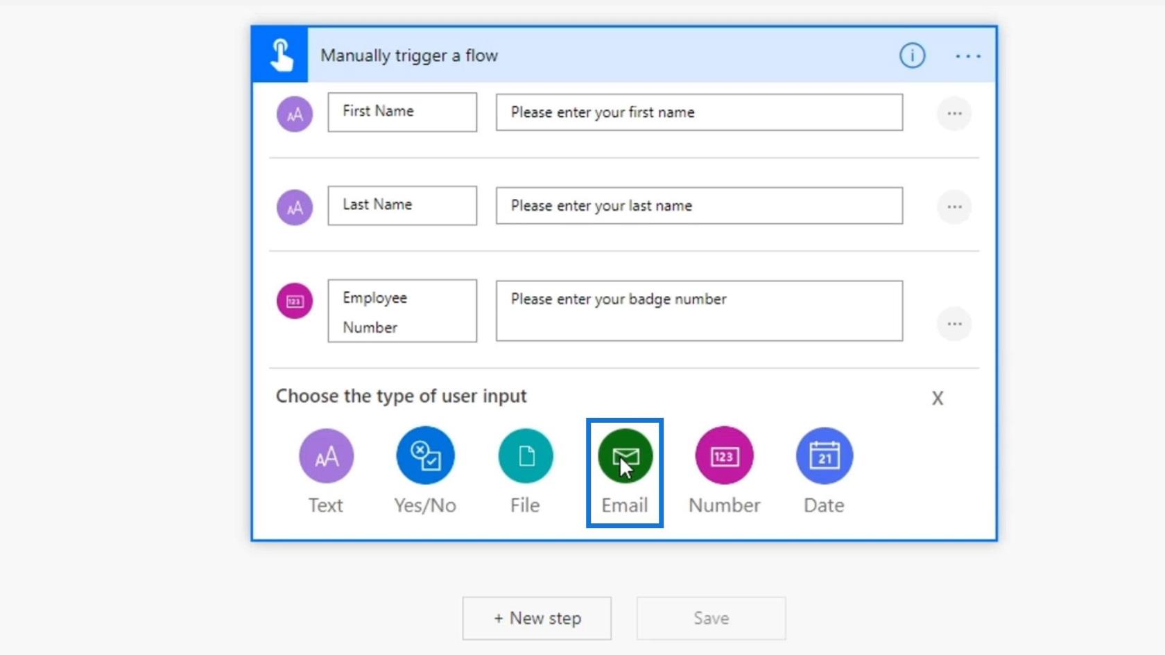 Workflow-input i Microsoft Power Automate