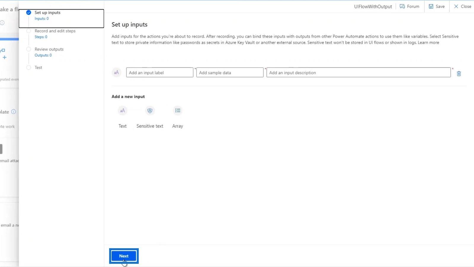 UI-flowoutput i Power Automate