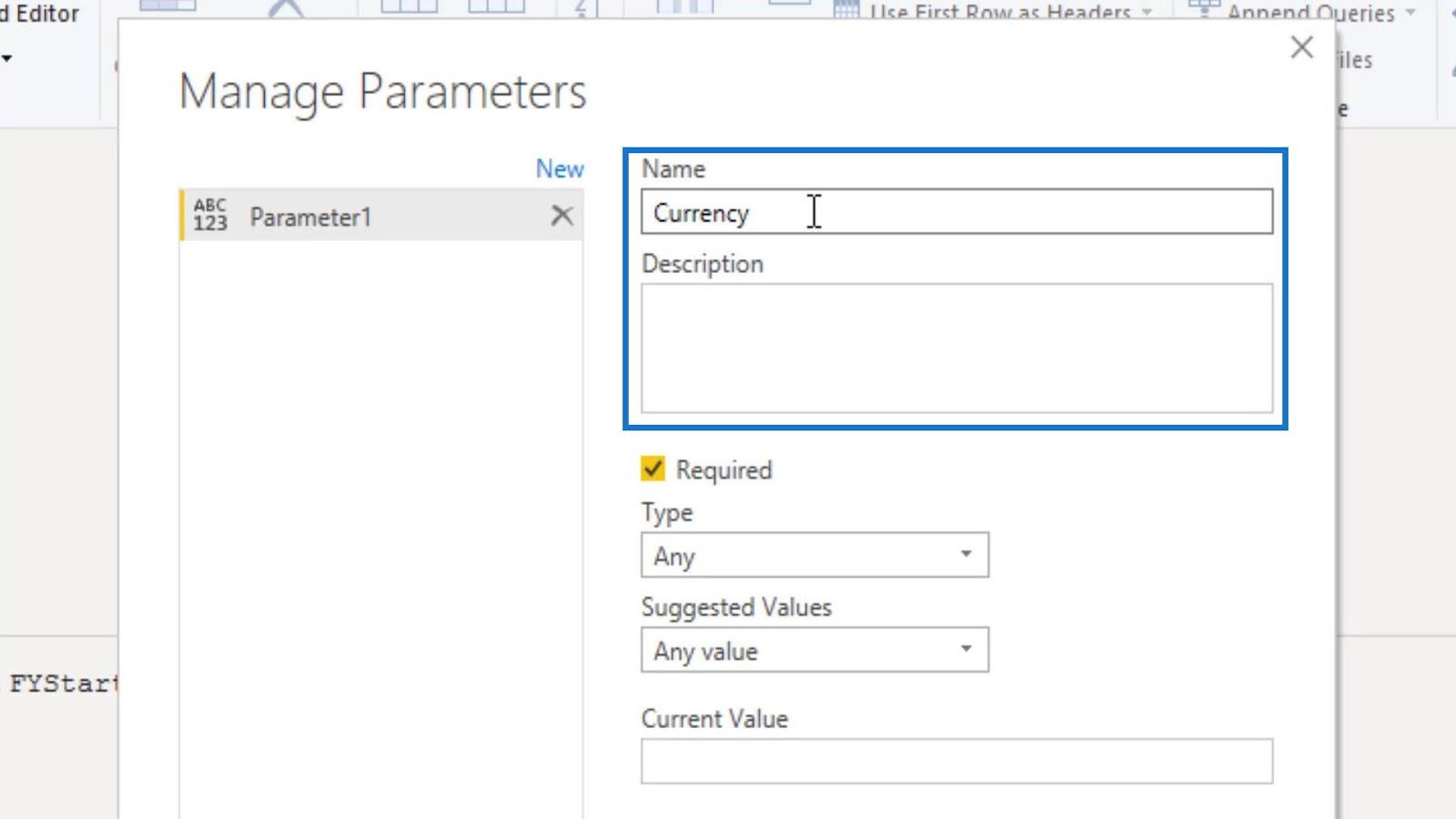 LuckyTemplates parametrar via frågeredigerare