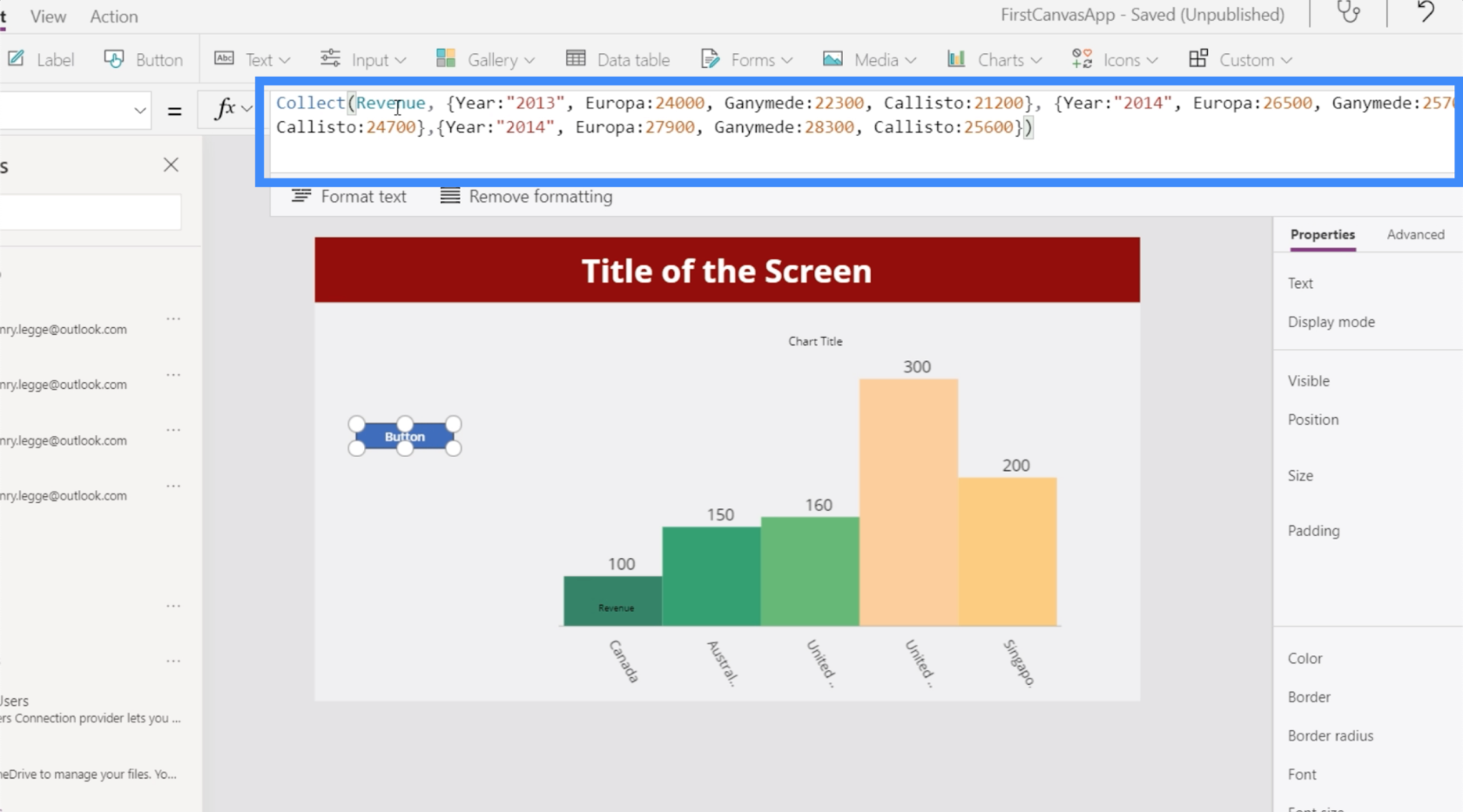 Grafy, grafy a dynamické obrázky PowerApps