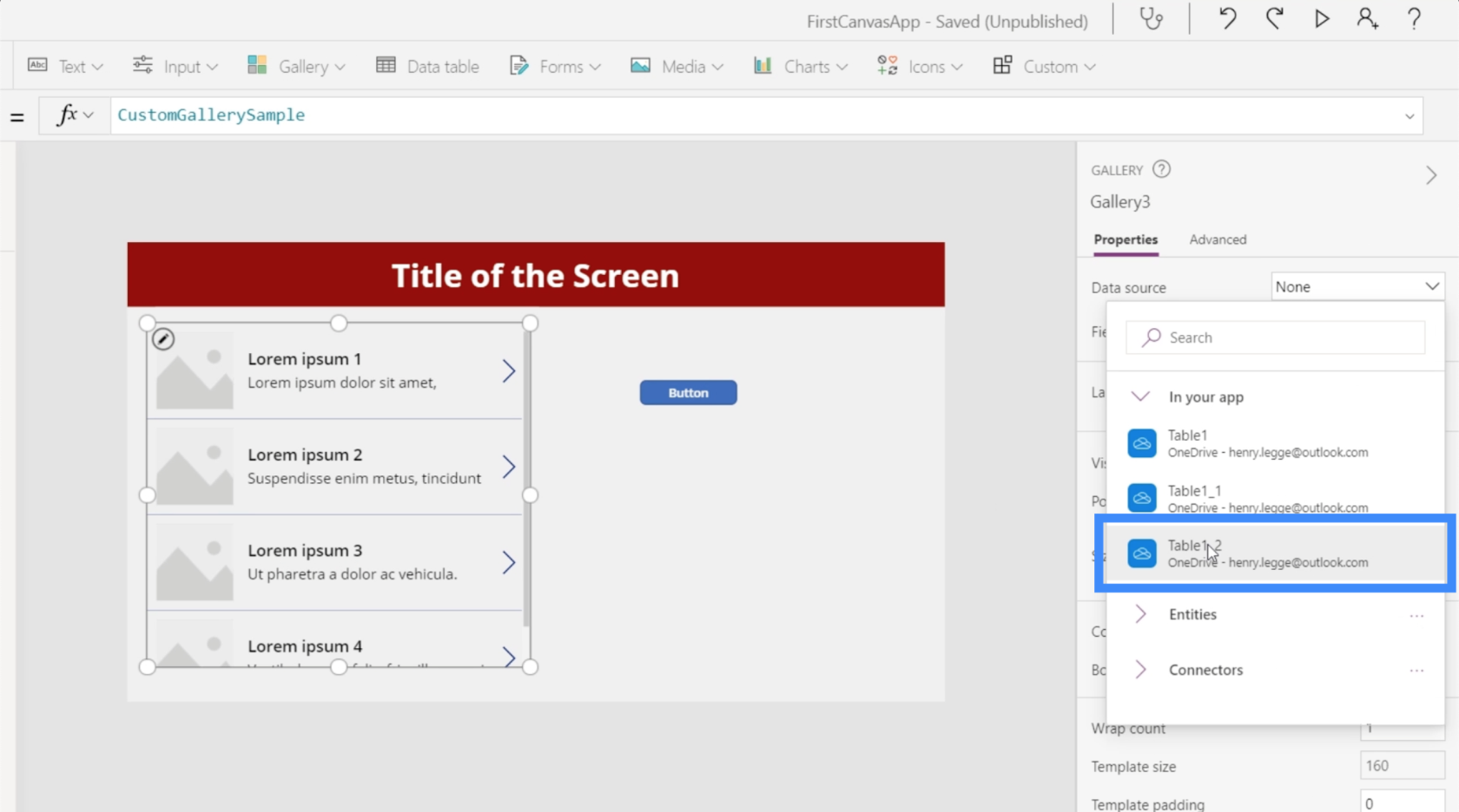 PowerApps-diagrammer, grafer og dynamiske bilder