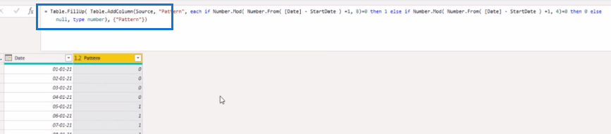 Power Query M: змінний шаблон 0-1 у таблиці дат