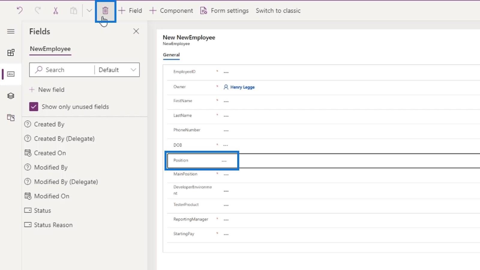 PowerApps űrlap: Mezők hozzáadása és módosítása